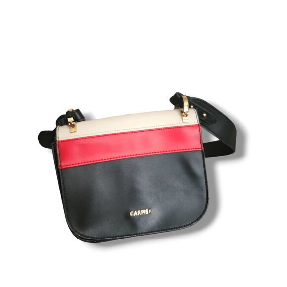 Carpisa Made In Italy Black Leather Satchel Top Small Crossbody Bag Minimalist P - Picture 2 of 8